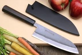 img 3 attached to Yoshihiro Kurouchi Black-Forged Blue Steel Stainless Clad Santoku Multipurpose Knife (6.5'' (165Mm) & Saya)
