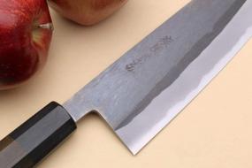 img 1 attached to Yoshihiro Kurouchi Black-Forged Blue Steel Stainless Clad Santoku Multipurpose Knife (6.5'' (165Mm) & Saya)