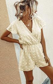 img 2 attached to Floral Polka Dot Beach Jumpsuit: Women'S Summer Romper With Short Sleeves And Deep V-Neck Wrap