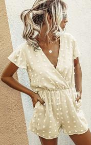 img 3 attached to Floral Polka Dot Beach Jumpsuit: Women'S Summer Romper With Short Sleeves And Deep V-Neck Wrap