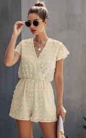 img 1 attached to Floral Polka Dot Beach Jumpsuit: Women'S Summer Romper With Short Sleeves And Deep V-Neck Wrap