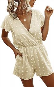 img 4 attached to Floral Polka Dot Beach Jumpsuit: Women'S Summer Romper With Short Sleeves And Deep V-Neck Wrap