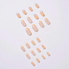 img 1 attached to Глянцевые накладные ногти миндалевидной формы с оранжевыми и белыми полосами, 24 шт., акриловый набор для ногтей для французского прессования, наклеенные советы по искусству ногтей для женщин и девочек
