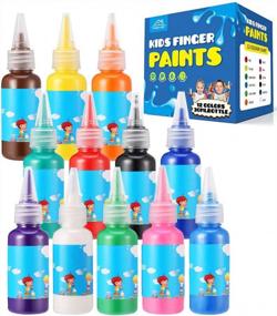 img 4 attached to Safe And Fun Finger Painting For Kids With HOMKARE Non-Toxic Washable Finger Paints - Set Of 12 Colors, 2.03 Oz Each!