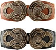women's dress elastic wide waist belt with metal interlock buckle (2 pack) - vochic vintage basic stretchy логотип