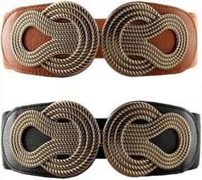img 4 attached to Women'S Dress Elastic Wide Waist Belt With Metal Interlock Buckle (2 Pack) - Vochic Vintage Basic Stretchy