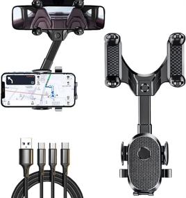 img 4 attached to Rearview Mirror Phone Holder For Car - Multifunctional Rotatable And Retractable Car Phone Holder Mount