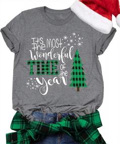 img 4 attached to Women'S Buffalo Plaid Christmas Tree T-Shirt - Casual Short Sleeve Graphic Tee In Festive Merry Christmas Design