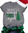 women's buffalo plaid christmas tree t-shirt - casual short sleeve graphic tee in festive merry christmas design logo