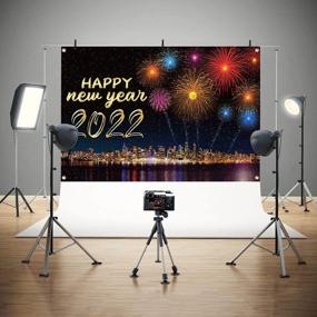 img 1 attached to 2022 Happy New Year Backdrop Banner - 71X45 дюймов Золотой черный фейерверк Photo Booth Фон для вывески Наружные и внутренние украшения