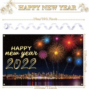 img 2 attached to 2022 Happy New Year Backdrop Banner - 71X45 дюймов Золотой черный фейерверк Photo Booth Фон для вывески Наружные и внутренние украшения