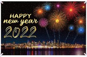 img 4 attached to 2022 Happy New Year Backdrop Banner - 71X45 Inch Golden Black Firework Photo Booth Background For Sign Outdoor & Indoor Decorations