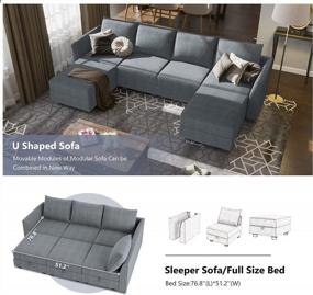 img 2 attached to Modern U-Shape Sectional Sofa Sleeper Couch With Reversible Chaise And Ottomans - HONBAY Bluish Grey