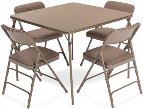 img 4 attached to 5-Piece Beige Folding Card Table And Fabric Metal Folding Chair Set From EventStable Titan Series