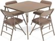 5-piece beige folding card table and fabric metal folding chair set from eventstable titan series logo