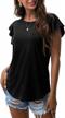 women's casual knit ruffle short sleeve top with round neckline - prinstory summer tee blouse or tank top tunic logo