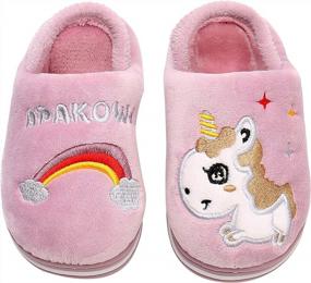 img 4 attached to Apakowa Kids Boys Girls Comfort Cute Animal Slippers Warm Non Slip Indoor Shoes