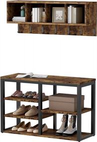 img 4 attached to Stay Organized With HOMEFORT Coat Rack Shoe Bench Set - Rustic Brown Entryway Bench With Shoe Storage, Mud Room Organization, And Shelves Hooks