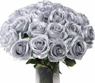 real touch silk roses in silver - perfect for weddings, gardens and parties - 10 pcs of artificial silver flowers by veryhome logo