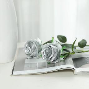 img 3 attached to Real Touch Silk Roses In Silver - Perfect For Weddings, Gardens And Parties - 10 Pcs Of Artificial Silver Flowers By Veryhome