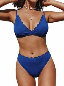 img 4 attached to CUPSHE Women'S Scalloped Swimsuits Sexy 2 Piece Bikini Bathing Suits With Mid Waisted Bottom