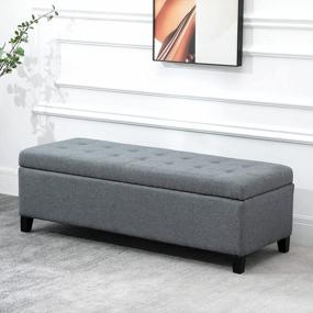 img 3 attached to HOMCOM 51" Large Tufted Linen Fabric Ottoman Storage Bench W/ Soft Close Top - Heather Grey