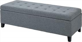 img 4 attached to HOMCOM 51" Large Tufted Linen Fabric Ottoman Storage Bench W/ Soft Close Top - Heather Grey