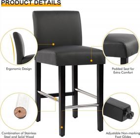 img 2 attached to NOBPEINT Современный барный стул с высотой стойки, мягкий барный стул из искусственной кожи со стальными подставками для ног, высота сиденья 26 дюймов, (набор из 4 шт.), черный
