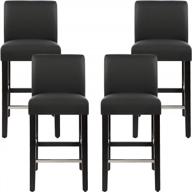 nobpeint contemporary counter height bar stool, upholstered faux leather barstool with steel footrests, 26 inch seat height, (set of 4) black logo
