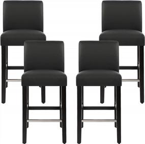 img 4 attached to NOBPEINT Современный барный стул с высотой стойки, мягкий барный стул из искусственной кожи со стальными подставками для ног, высота сиденья 26 дюймов, (набор из 4 шт.), черный