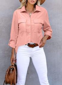 img 3 attached to Women'S Roll Up Cuffed Button Down Shirts: V Neck Casual Collared Tops With Pockets - Short/Long Sleeve Blouse By Niitawm