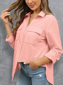 img 2 attached to Women'S Roll Up Cuffed Button Down Shirts: V Neck Casual Collared Tops With Pockets - Short/Long Sleeve Blouse By Niitawm