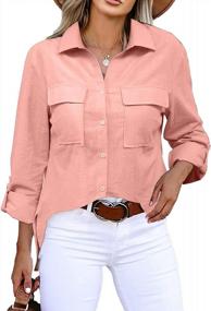 img 4 attached to Women'S Roll Up Cuffed Button Down Shirts: V Neck Casual Collared Tops With Pockets - Short/Long Sleeve Blouse By Niitawm