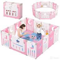 👶 dripex baby playpen: foldable & safe indoor/outdoor activity centre with gate - pink/white, ideal for boys, girls & toddlers (14 panel) логотип