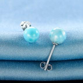 img 1 attached to 14K White Gold Plated 925 Sterling Silver 6.0Mm Larimar Ball Stud Earrings For Women - Perfect Gift!