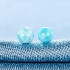 img 2 attached to 14K White Gold Plated 925 Sterling Silver 6.0Mm Larimar Ball Stud Earrings For Women - Perfect Gift!