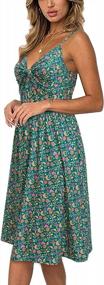 img 3 attached to OUGES Womens Summer Floral Sundress Casual Adjustable Spaghetti Strap V Neck Midi Dress With Pockets