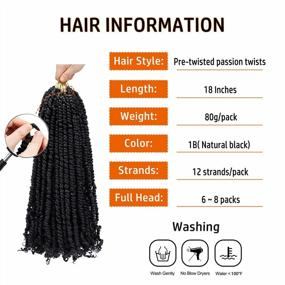 img 2 attached to 18 Inch Pre-Twisted Passion Twist Crochet Hair For Women - 8 Packs Of Bohemian Curly Braiding Hair Synthetic Extensions (1B)