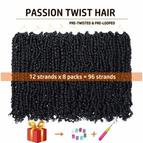 img 3 attached to 18 Inch Pre-Twisted Passion Twist Crochet Hair For Women - 8 Packs Of Bohemian Curly Braiding Hair Synthetic Extensions (1B)