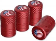 4 pack red ckauto usa flag valve stem caps - aluminum, dust proof & corrosion resistant for cars, trucks, bikes & more! logo