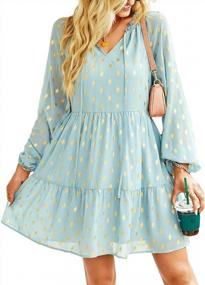 img 4 attached to Women'S Boho Floral Ruffle Long Sleeve V Neck Tie Flowy Beach Dress