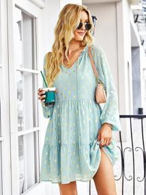 img 1 attached to Women'S Boho Floral Ruffle Long Sleeve V Neck Tie Flowy Beach Dress