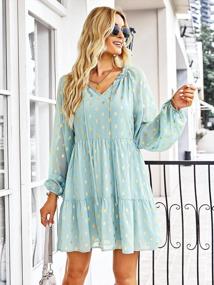 img 3 attached to Women'S Boho Floral Ruffle Long Sleeve V Neck Tie Flowy Beach Dress