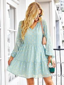 img 2 attached to Women'S Boho Floral Ruffle Long Sleeve V Neck Tie Flowy Beach Dress