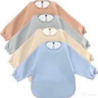 👶 waterproof long sleeved baby bibs: 4 pack smock bibs for babies 6-36 months, with food catcher & soft art smock - ideal for feeding & eating logo