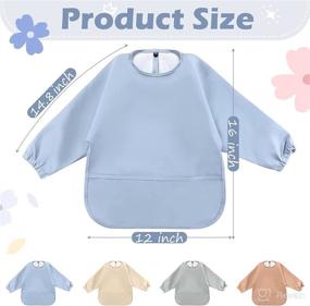 img 3 attached to 👶 Waterproof Long Sleeved Baby Bibs: 4 Pack Smock Bibs for Babies 6-36 Months, with Food Catcher & Soft Art Smock - Ideal for Feeding & Eating