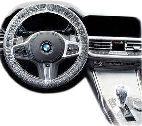 img 4 attached to 🚗 Hygienic Steering Wheel Protection: 200-Piece Set of Clear Plastic Disposable Steering Wheel Covers with Gear Selector Covers