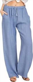 img 4 attached to Women'S Loose Cotton Linen Palazzo Pants With Drawstring Waist For Summer