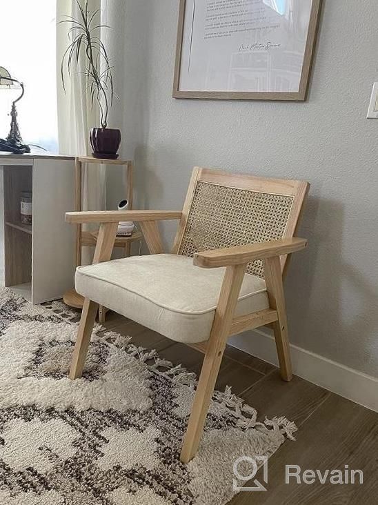 img 1 attached to Set Of 2 Guyou Mid Century Modern Rattan Chairs - Comfy Boho Accent Armchairs With Mesh Back And Wooden Upholstery For Living Room, Bedroom, Reading Nook, Indoor Fireplace (Dark Gray) review by Karen Huston