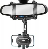 360° rotatable and retractable car phone holder with anti-shake design - ideal for all phones and rearview mirrors with button - ipow 2022 upgrade logo